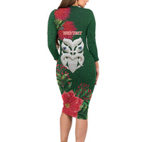 Maori Wheku Meri Kirihimete Personalised Long Sleeve Bodycon Dress All Green Indigenous Maori Motif - Polynesian Pride