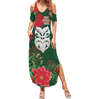 Maori Wheku Meri Kirihimete Personalised Summer Maxi Dress All Green Indigenous Maori Motif LT9 Women Green - Polynesian Pride