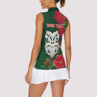 Maori Wheku Meri Kirihimete Personalised Women Sleeveless Polo Shirt All Green Indigenous Maori Motif - Polynesian Pride