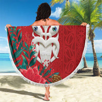 Maori Wheku Meri Kirihimete Personalised Beach Blanket All Red Indigenous Maori Motif - Polynesian Pride