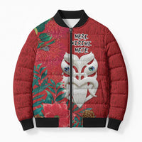 Maori Wheku Meri Kirihimete Personalised Bomber Puffer Jacket All Red Indigenous Maori Motif LT9 Unisex Red - Polynesian Pride