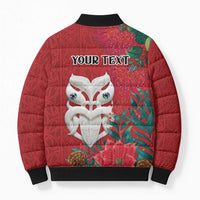 Maori Wheku Meri Kirihimete Personalised Bomber Puffer Jacket All Red Indigenous Maori Motif LT9 - Polynesian Pride