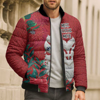 Maori Wheku Meri Kirihimete Personalised Bomber Puffer Jacket All Red Indigenous Maori Motif LT9 - Polynesian Pride