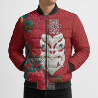 Maori Wheku Meri Kirihimete Personalised Bomber Puffer Jacket All Red Indigenous Maori Motif LT9 - Polynesian Pride