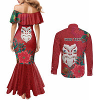 Maori Wheku Meri Kirihimete Personalised Couples Matching Mermaid Dress and Long Sleeve Button Shirt All Red Indigenous Maori Motif - Polynesian Pride