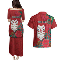Maori Wheku Meri Kirihimete Personalised Couples Matching Puletasi and Hawaiian Shirt All Red Indigenous Maori Motif - Polynesian Pride