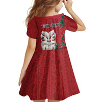 Maori Wheku Meri Kirihimete Personalised Family Matching Off The Shoulder Long Sleeve Dress and Hawaiian Shirt All Red Indigenous Maori Motif - Polynesian Pride