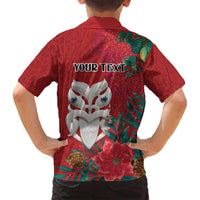 Maori Wheku Meri Kirihimete Personalised Family Matching Off Shoulder Short Dress and Hawaiian Shirt All Red Indigenous Maori Motif - Polynesian Pride
