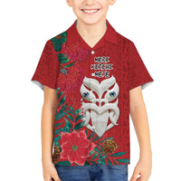 Maori Wheku Meri Kirihimete Personalised Family Matching Puletasi and Hawaiian Shirt All Red Indigenous Maori Motif - Polynesian Pride