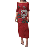 Maori Wheku Meri Kirihimete Personalised Puletasi All Red Indigenous Maori Motif LT9 Long Dress Red - Polynesian Pride