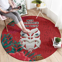 Maori Wheku Meri Kirihimete Personalised Round Carpet All Red Indigenous Maori Motif - Polynesian Pride