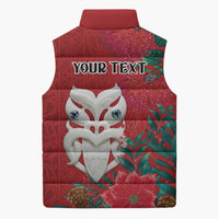 Maori Wheku Meri Kirihimete Personalised Sleeveless Puffer Jacket All Red Indigenous Maori Motif LT9 - Polynesian Pride