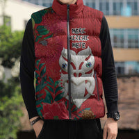 Maori Wheku Meri Kirihimete Personalised Sleeveless Puffer Jacket All Red Indigenous Maori Motif LT9 - Polynesian Pride