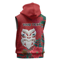 Maori Wheku Meri Kirihimete Personalised Sleeveless Zip Hoodie All Red Indigenous Maori Motif LT9 - Polynesian Pride
