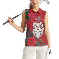 Maori Wheku Meri Kirihimete Personalised Women Sleeveless Polo Shirt All Red Indigenous Maori Motif - Polynesian Pride