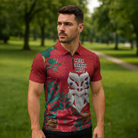 Maori Wheku Meri Kirihimete Personalised Zipper Polo Shirt All Red Indigenous Maori Motif - Polynesian Pride