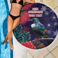 Tui Meri Kirihimete Personalised Beach Blanket Pohutukawa Flowers Blue Motif LT9 - Polynesian Pride