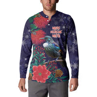 Tui Meri Kirihimete Personalised Button Sweatshirt Pohutukawa Flowers Blue Motif LT9 - Polynesian Pride