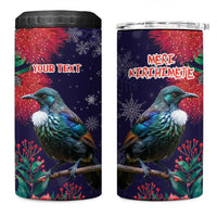 Tui Meri Kirihimete Personalised 4 in 1 Can Cooler Tumbler Pohutukawa Flowers Blue Motif - Polynesian Pride