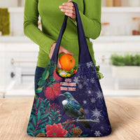 Tui Meri Kirihimete Personalised Grocery Bag Pohutukawa Flowers Blue Motif - Polynesian Pride