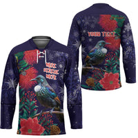 Tui Meri Kirihimete Personalised Hockey Jersey Pohutukawa Flowers Blue Motif - Polynesian Pride