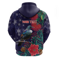Tui Meri Kirihimete Personalised Hoodie Pohutukawa Flowers Blue Motif - Polynesian Pride