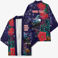 Tui Meri Kirihimete Personalised Kimono Pohutukawa Flowers Blue Motif - Polynesian Pride
