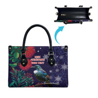 Tui Meri Kirihimete Personalised Leather Bag Pohutukawa Flowers Blue Motif - Polynesian Pride