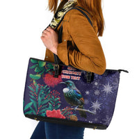Tui Meri Kirihimete Personalised Leather Tote Bag Pohutukawa Flowers Blue Motif LT9 Blue - Polynesian Pride