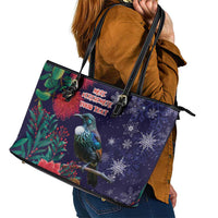 Tui Meri Kirihimete Personalised Leather Tote Bag Pohutukawa Flowers Blue Motif LT9 - Polynesian Pride