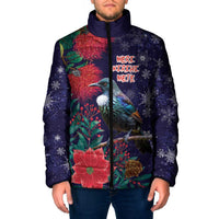 Tui Meri Kirihimete Personalised Padded Jacket Pohutukawa Flowers Blue Motif LT9 Men Blue - Polynesian Pride