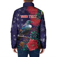 Tui Meri Kirihimete Personalised Padded Jacket Pohutukawa Flowers Blue Motif LT9 - Polynesian Pride