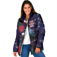 Tui Meri Kirihimete Personalised Padded Jacket Pohutukawa Flowers Blue Motif LT9 Women Blue - Polynesian Pride