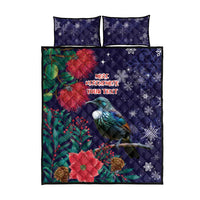 Tui Meri Kirihimete Personalised Quilt Bed Set Pohutukawa Flowers Blue Motif LT9 - Polynesian Pride