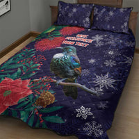 Tui Meri Kirihimete Personalised Quilt Bed Set Pohutukawa Flowers Blue Motif LT9 - Polynesian Pride