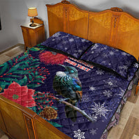 Tui Meri Kirihimete Personalised Quilt Bed Set Pohutukawa Flowers Blue Motif LT9 - Polynesian Pride
