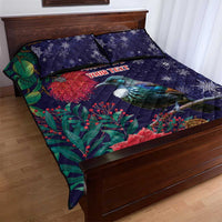 Tui Meri Kirihimete Personalised Quilt Bed Set Pohutukawa Flowers Blue Motif LT9 - Polynesian Pride