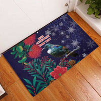 Tui Meri Kirihimete Personalised Rubber Doormat Pohutukawa Flowers Blue Motif LT9 - Polynesian Pride
