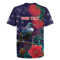 Tui Meri Kirihimete Personalised Rugby Jersey Pohutukawa Flowers Blue Motif - Polynesian Pride