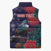 Tui Meri Kirihimete Personalised Sleeveless Puffer Jacket Pohutukawa Flowers Blue Motif LT9 - Polynesian Pride