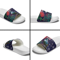 Tui Meri Kirihimete Personalised Slide Sandals Pohutukawa Flowers Blue Motif LT9 - Polynesian Pride