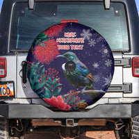 Tui Meri Kirihimete Personalised Spare Tire Cover Pohutukawa Flowers Blue Motif - Polynesian Pride
