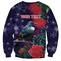 Tui Meri Kirihimete Personalised Sweatshirt Pohutukawa Flowers Blue Motif LT9 - Polynesian Pride