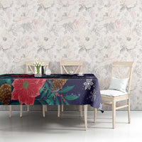 Tui Meri Kirihimete Personalised Tablecloth Pohutukawa Flowers Blue Motif - Polynesian Pride