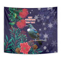 Tui Meri Kirihimete Personalised Tapestry Pohutukawa Flowers Blue Motif - Polynesian Pride