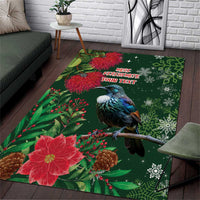 Tui Meri Kirihimete Personalised Area Rug Pohutukawa Flowers Green Motif - Polynesian Pride