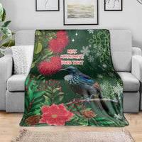 Tui Meri Kirihimete Personalised Blanket Pohutukawa Flowers Green Motif - Polynesian Pride