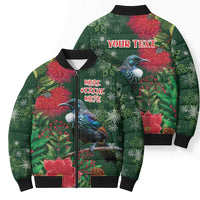 Tui Meri Kirihimete Personalised Bomber Puffer Jacket Pohutukawa Flowers Green Motif LT9 - Polynesian Pride
