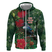 Tui Meri Kirihimete Personalised Hoodie Pohutukawa Flowers Green Motif - Polynesian Pride