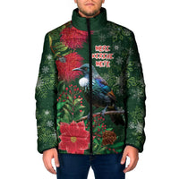 Tui Meri Kirihimete Personalised Padded Jacket Pohutukawa Flowers Green Motif LT9 Men Green - Polynesian Pride